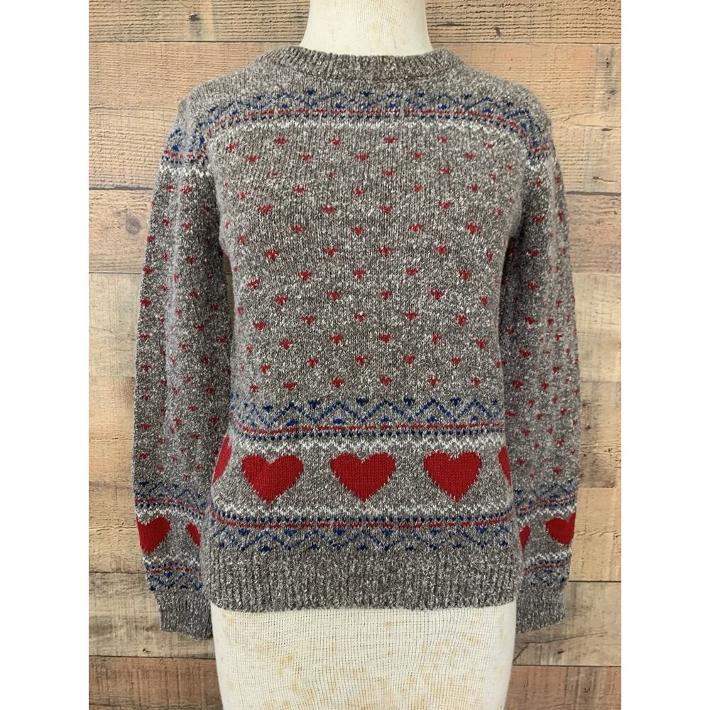 Vintage 1970s Collage Novelty Heart Knit Sweater Sz S